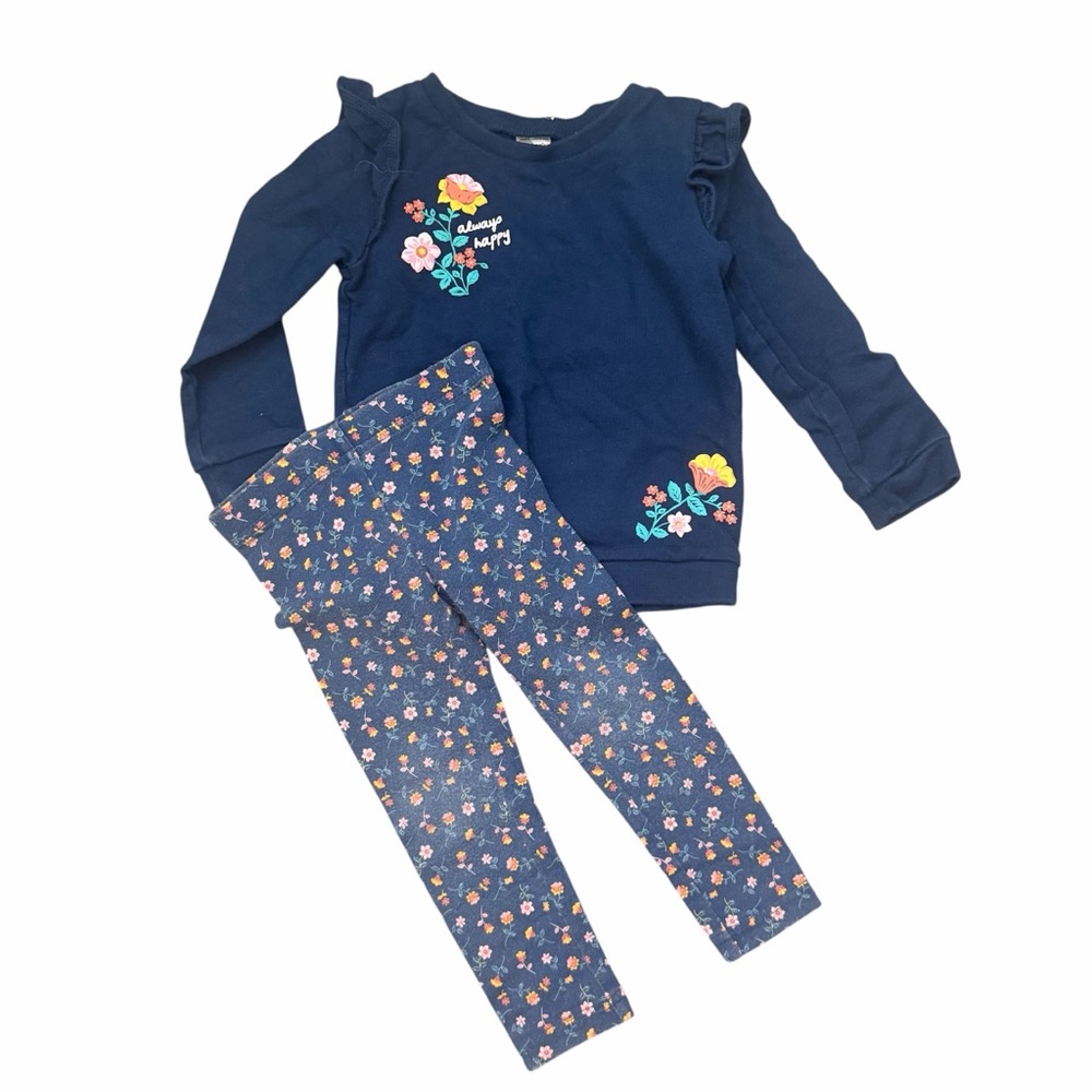 Carter's Navy Floral Embroidered Top Leggings Set 2T